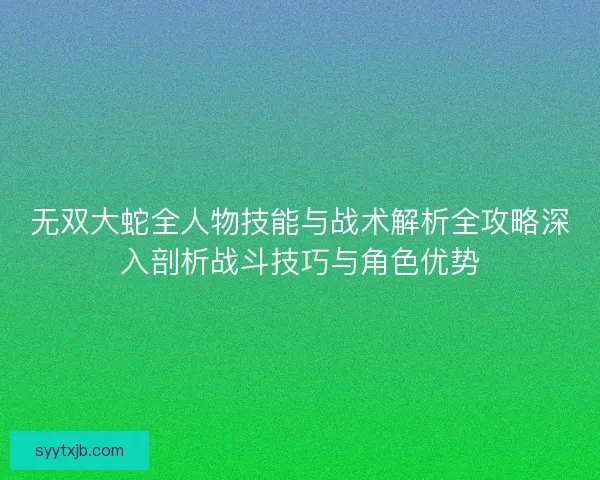 无双大蛇全人物技能与战术解析全攻略深入剖析战斗技巧与角色优势