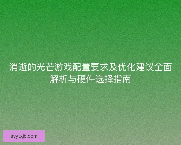消逝的光芒游戏配置要求及优化建议全面解析与硬件选择指南