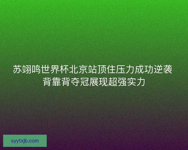 苏翊鸣世界杯北京站顶住压力成功逆袭 背靠背夺冠展现超强实力